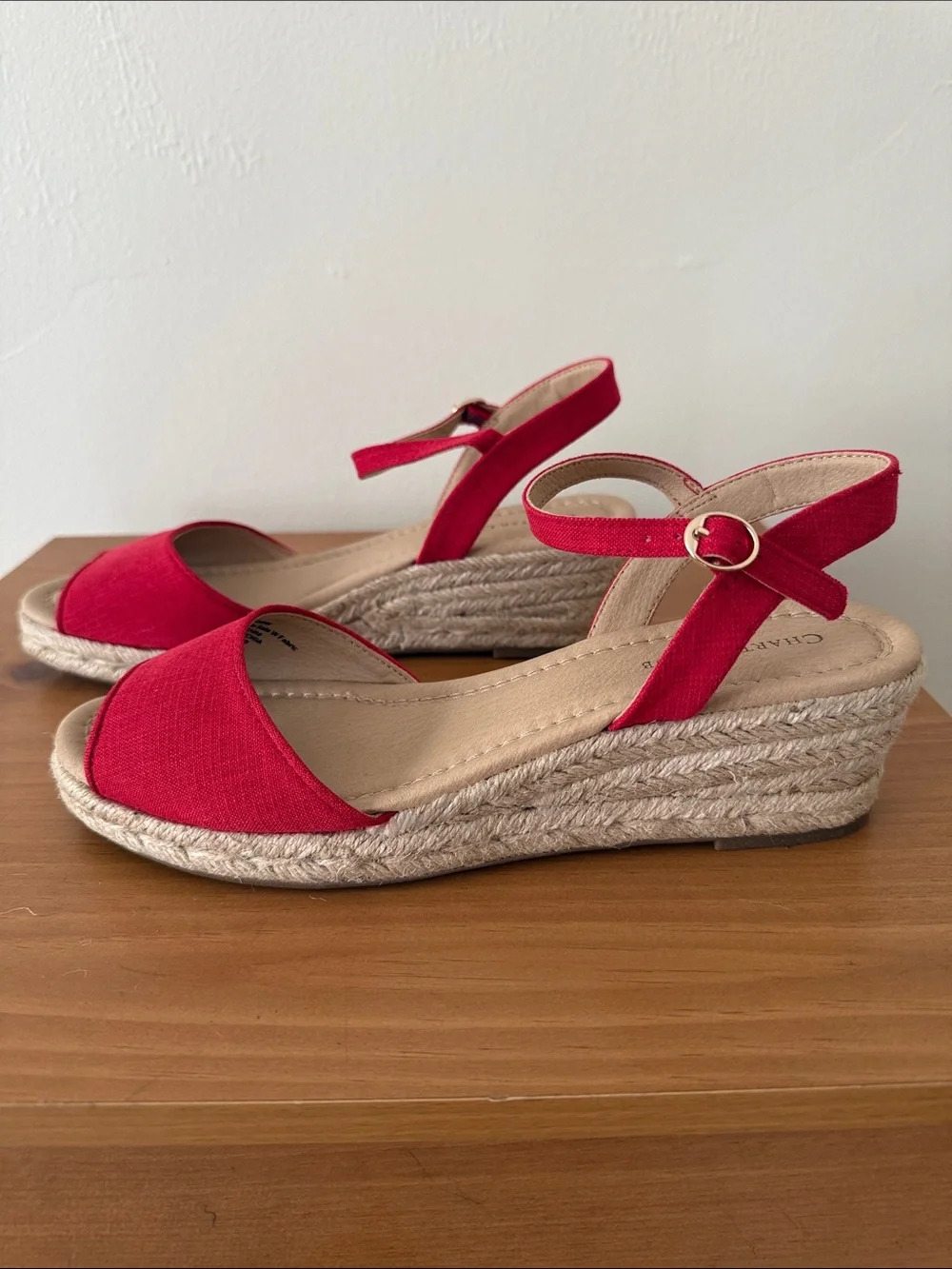 Charter Club Red Canvas Espadrille Wedge Sandals with Ankle Strap